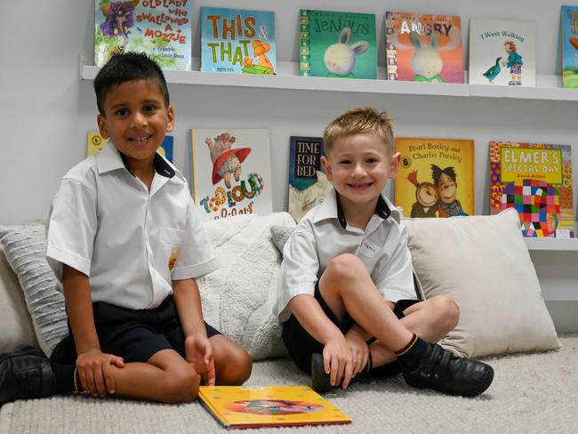 Girton Grammar Bendigo preppies Aarnik Goyal and Harris McLean on their first day of school. Picture: Supplied.