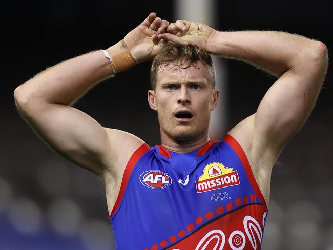 AFL Round 11. Western Bulldogs vs Melbourne at Marvel Stadium, Melbourne.  28/05/2021 .  Bulldog Alex Keath   .  Pic: Michael Klein