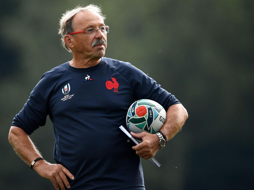 France's head coach Jacques Brunel looks on during a training session at the Fuji Hokuroku Park in Fujiyoshida on September 10. Picture: Getty