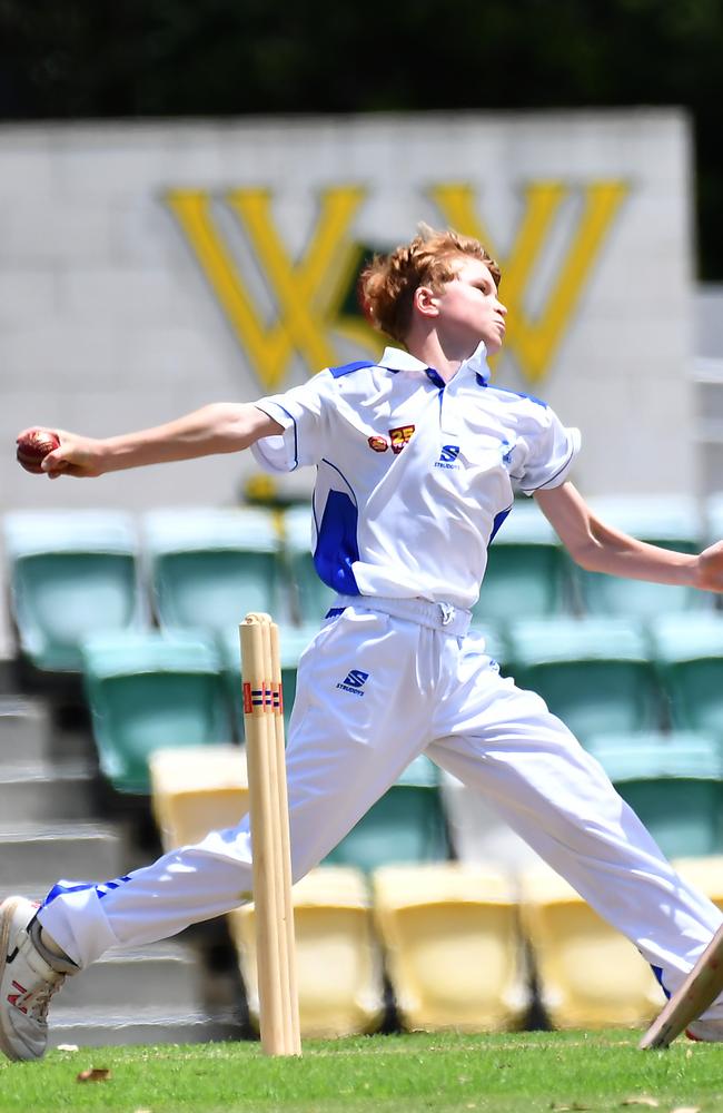 St Edmund's College bowling in an AIC First XI cricket game between Villanova College and St Edmund's College Saturday February 25, 2022. Picture, John Gass