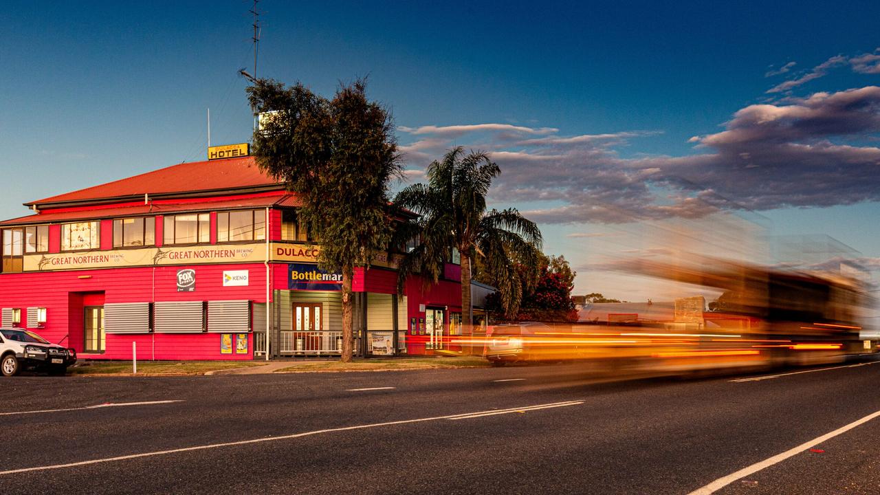 The Dulacca Hotel and attached tourist park in the Western Downs region is for sale through SGW Hotel Brokers, with the distinctive pink venue expected to sell for upwards of $1m.
