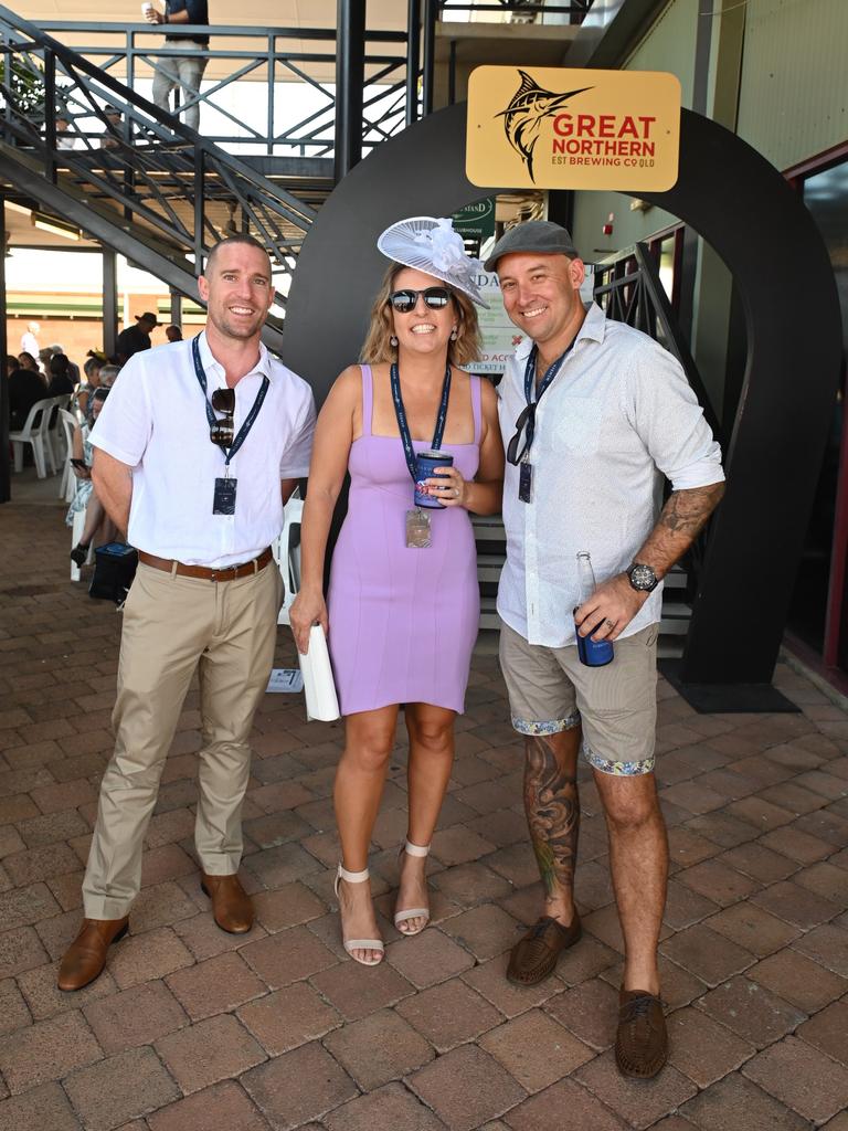 Ashton Hams, Danni Taylor and Jeff Cameon at the 2021 Great Northern Darwin Cup. Picture: Julianne Osborne