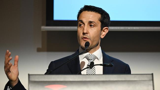 Opposition Leader David Crisafulli during a keynote address and interview at the Tourism &amp; Transport Forum’s Leadership Queensland summit at Brisbane Convention and Exhibition Centre on Thursday. Picture: Lyndon Mechielsen