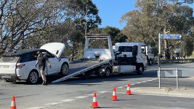 A car waiting to turn right into Uralla Rd from Nepean Highway was rear ended by another vehicle about 10am on Monday. Picture: Lucy Callander