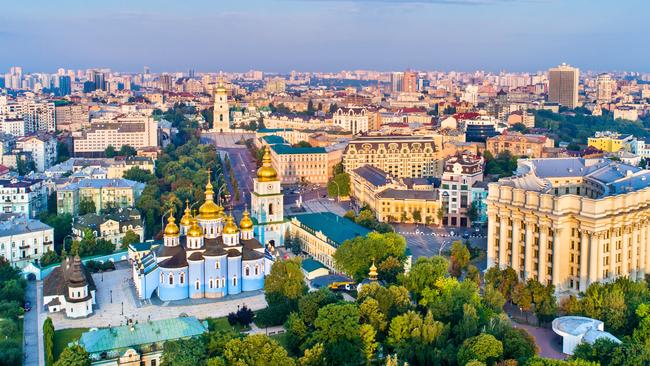 St. Michaels Golden-Domed Monastery, Ministry of Foreign Affairs and Saint Sophia Cathedral in Kiev.