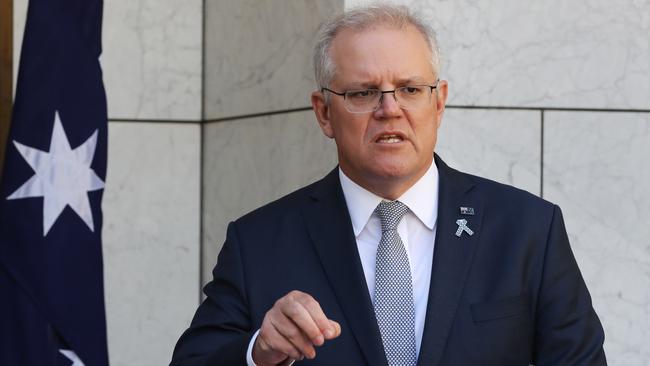 Scott Morrison accuses the Maritime Union of Australia of ‘a campaign of extortion’ against Australians in the middle of the pandemic. Picture: Adam Taylor/PMO