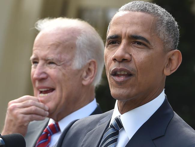 US President Barack Obama (R) together with Vice President Joe Biden (L) address, for the first time publicly, the shock election of Donald Trump as his successor. Picture: AFP