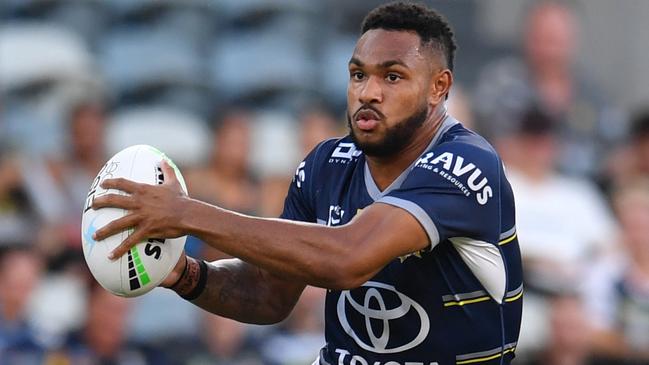 North Queensland Cowboys against Gold Coast Titans at Queensland Country Bank Stadium. Cowboys Hamiso Tabuai-Fidow. Picture: Evan Morgan