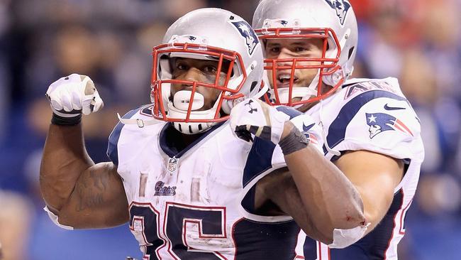 Jonas Gray #35 of the New England Patriots celebrates after scoring a touchdown.