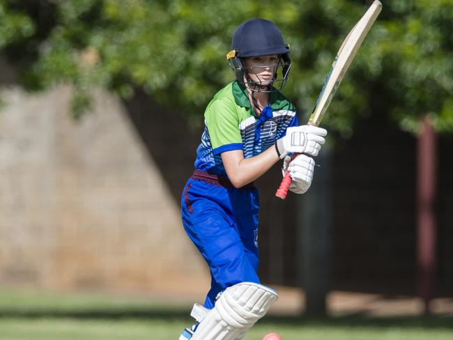 Amelia Kuhn bats for Darling Downs South West Queensland against BEARS in U13 Girls Southern Challenge of the QJC Southern Championships at Captain Cook Reserve, Wednesday, December 13, 2023. Picture: Kevin Farmer