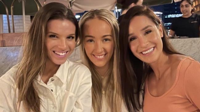 Kayla Itsines, right, with Lauren Belotti, left, the ex-girlfriend of her new partner Jae Woodroffe, in Queensland in May. Picture: Instagram.