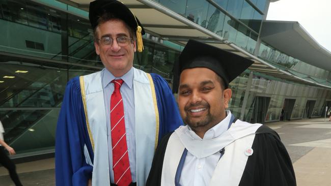 Griffith School of Medicine’s Professor Harry McConnell with Dinesh Palipana: “He’s one of the best interns we’ll ever produce.” Photo: Mike Batterham