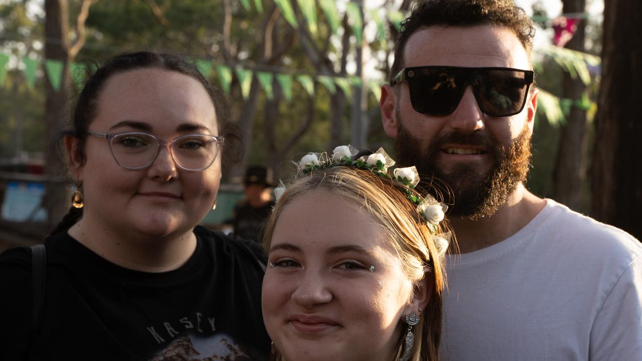 Jarrod, Ali and Charlie at the 2023 Gympie Music Muster. August 24, 2023. Picture: Christine Schindler