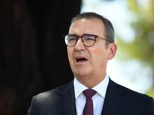 ADELAIDE, AUSTRALIA - NewsWire Photos JANUARY 31, 2022:  South Australian Premier Steven Marshall speaking to the media at a press conference about online learning. Picture: NCA NewsWire / Naomi Jellicoe