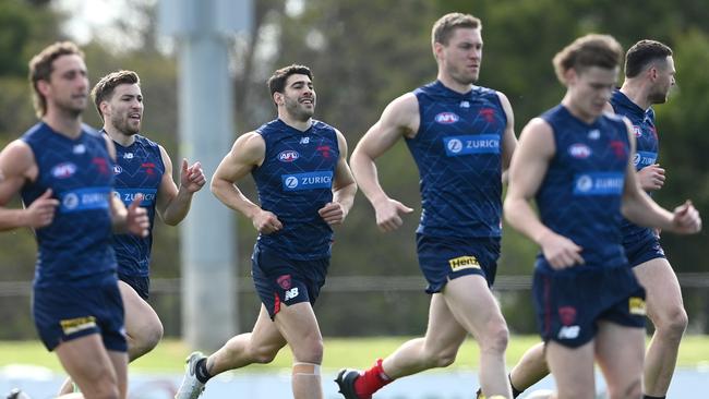 Christian Petracca and Tom McDonald at training. Picture: Getty Images