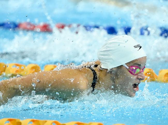 Kaylee McKeown breaks the Australian Record in the Womens 200m IM at the Australian Open Championships at the Gold Coast. Picture: Delly Carr