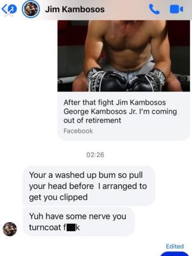 The shocking message Jim Kambosos sent to Michael Katsidis. Picture: Facebook