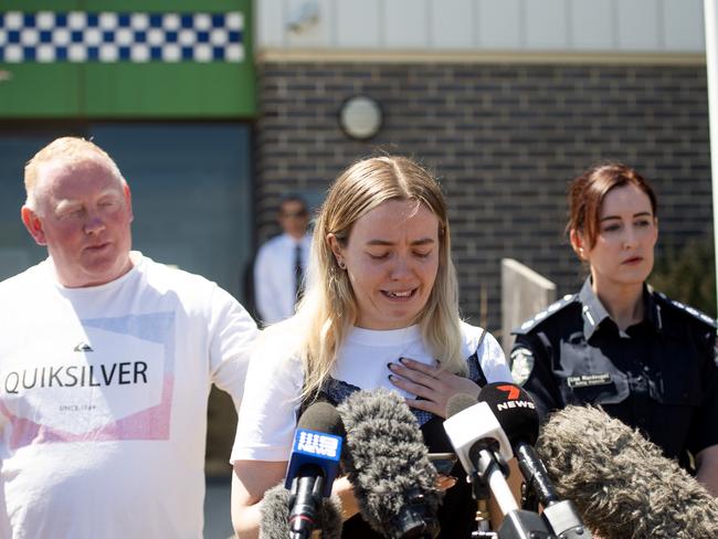 Ms Murphy’s daughter Jess Murphy (centre) made a plea for information in early February. Picture: Nicki Connolly