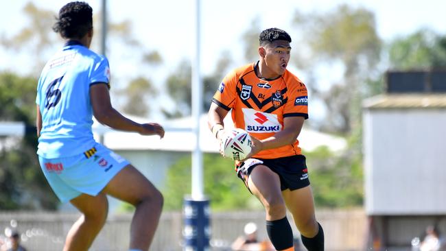 Brisbane Tigers player Macarius Pereira Meninga Cup under 18s between Norths and Brisbane Tigers Saturday February 18, 2022. Picture, John Gass