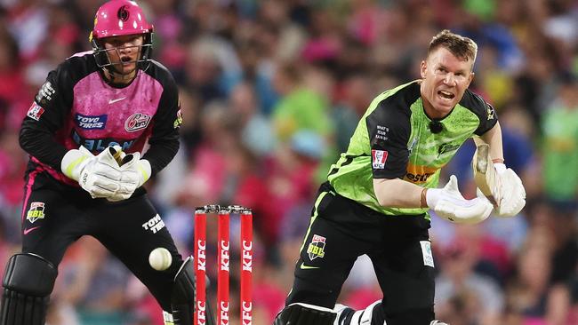 SYDNEY, AUSTRALIA - JANUARY 12:  David Warner of the Thunder bats during the BBL match between Sydney Sixers and Sydney Thunder at Sydney Cricket Ground, on January 12, 2024, in Sydney, Australia. (Photo by Matt King/Getty Images)