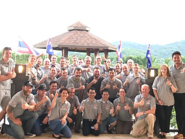 The smiling faces of the Australian contingent who, under the leadership of the Royal Thai Navy Seals, worked together with crews from China, the UK and the US. Picture: AFP/ Twitter