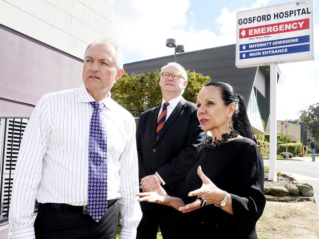 NSW Deputy Opposition Leader Linda Burney (right), pictured with Labor candidate for Wyong David Harris and Labor MLC for the Central Coast Greg Donnelly at Gosford Hospital, has also thrown Labor’s support behind the campaign.