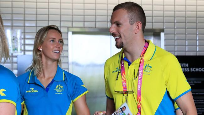 Emma McKeon and Kyle Chalmers in April 2018 at Griffith University on the Gold Coast. Picture: Adam Head