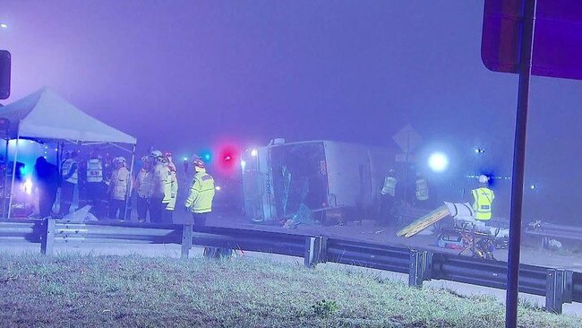 The scene of the Hunter Valley wedding bus crash. Picture: 9 News