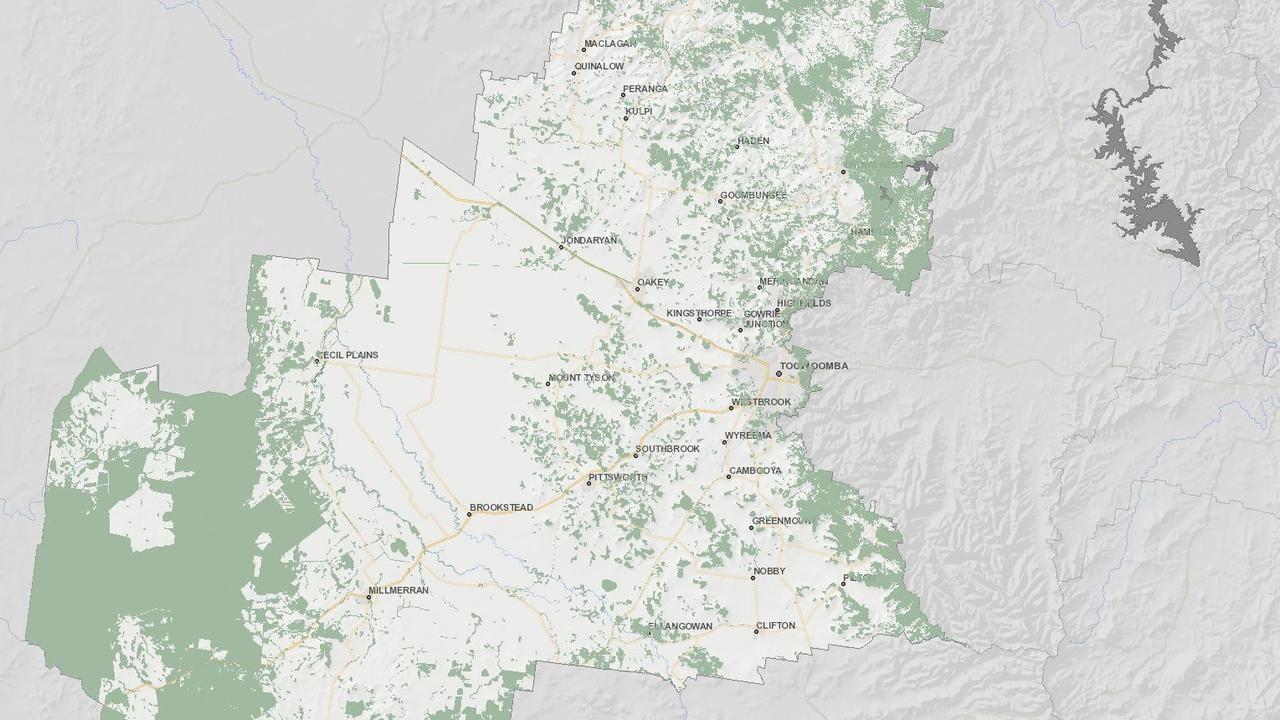 Shots of mapping for the Toowoomba Regional Council's mapping for areas of ecological significance, which is the basis for a new temporary local planning instrument.