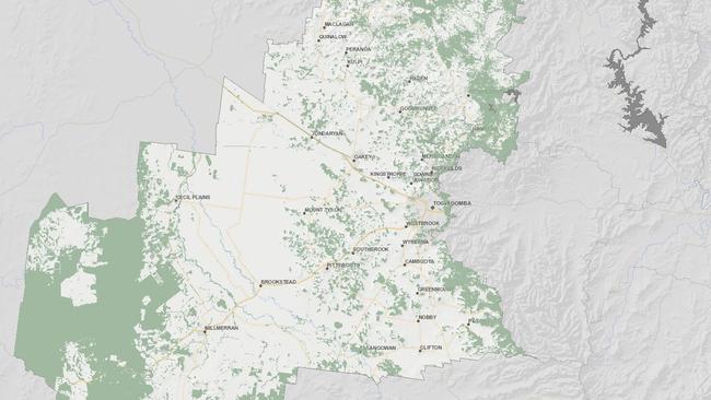 Shots of mapping for the Toowoomba Regional Council's mapping for areas of ecological significance, which is the basis for a new temporary local planning instrument.