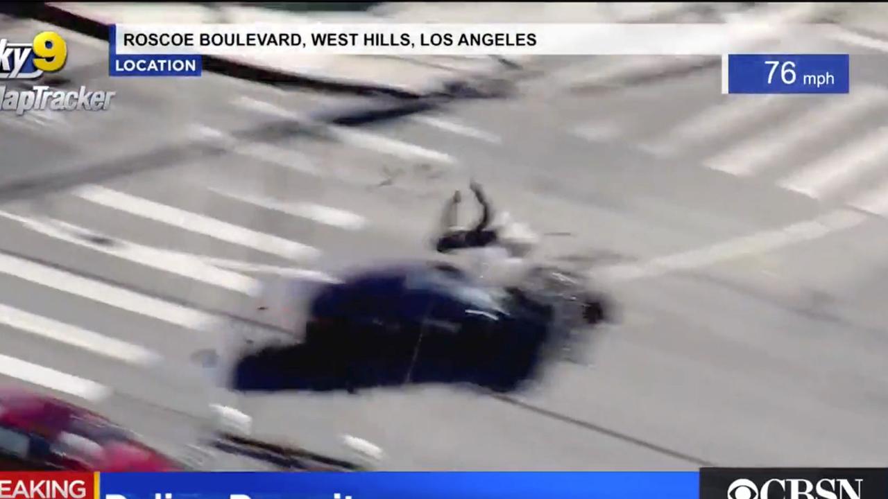 The unidentified driver’s crash was caught live on air by a local CBS station. Picture: CBSLA