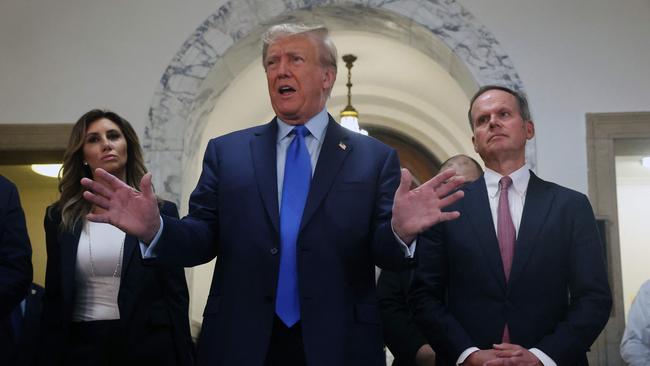 Former US President Donald Trump arrives at New York State Supreme Court to start the civil fraud trial against him on October 02, 2023. Picture: Getty Images.