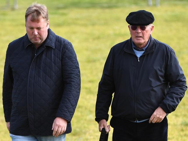 Owner Lloyd Williams and son Nick Williams after watching Bondi Beach gallop at Werribee. Picture: Getty Images