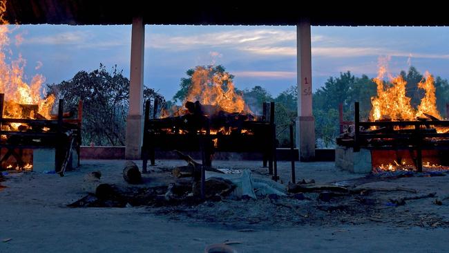 Burning pyres of coronavirus victims in Bangalore. Picture: AFP.