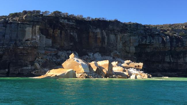 The rock fall at North Head in August. Photo Blake Horton/Manly Ocean Adventures