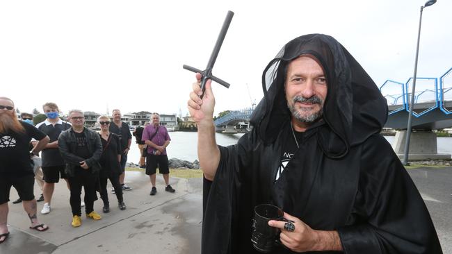 Robin Bristow, known as Brother Samael Demo-Gorgon, next to the HOTA Green Bridge. Picture Mike Batterham