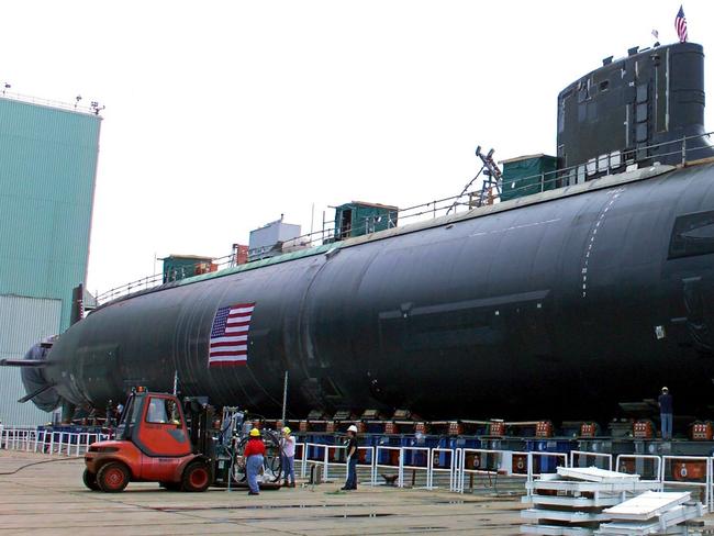 A US Virginia Class attack submarine in dry dock