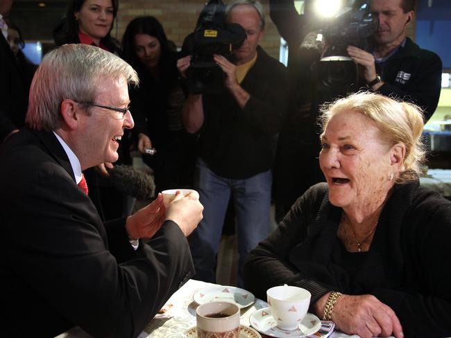 Here Vilma Ward is with Kevin Rudd in 2010. Picture: Liam Kidston