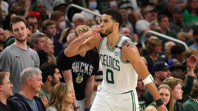 Jayson Tatum was feeling it. (Photo by Stacy Revere/Getty Images)