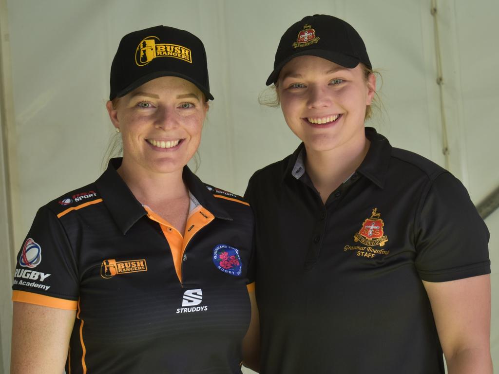 Charlene Jarvis and Briella Weber at the Queensland Country Rugby Union Championships in Rockhampton, July 1, 2023.