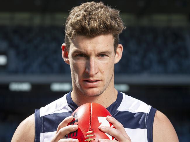 GEELONG, AUSTRALIA - OCTOBER 28: Josh Jenkins poses during a media opportunity after signing a contract with the Geelong Cats at GMHBA Stadium on October 28, 2019 in Geelong, Australia. (Photo by Daniel Pockett/Getty Images)