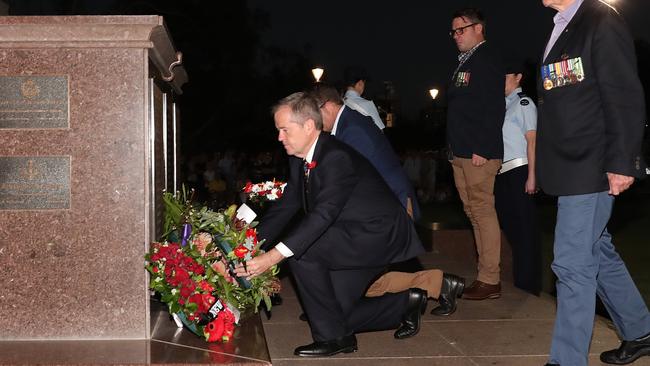 Opposition Leader Bill Shorten attending the Dawn Service in Darwin on Anzac Day. Picture: Kym Smith