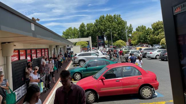 Lines form outside Hilton Woolworths. Picture: Tristan Willes