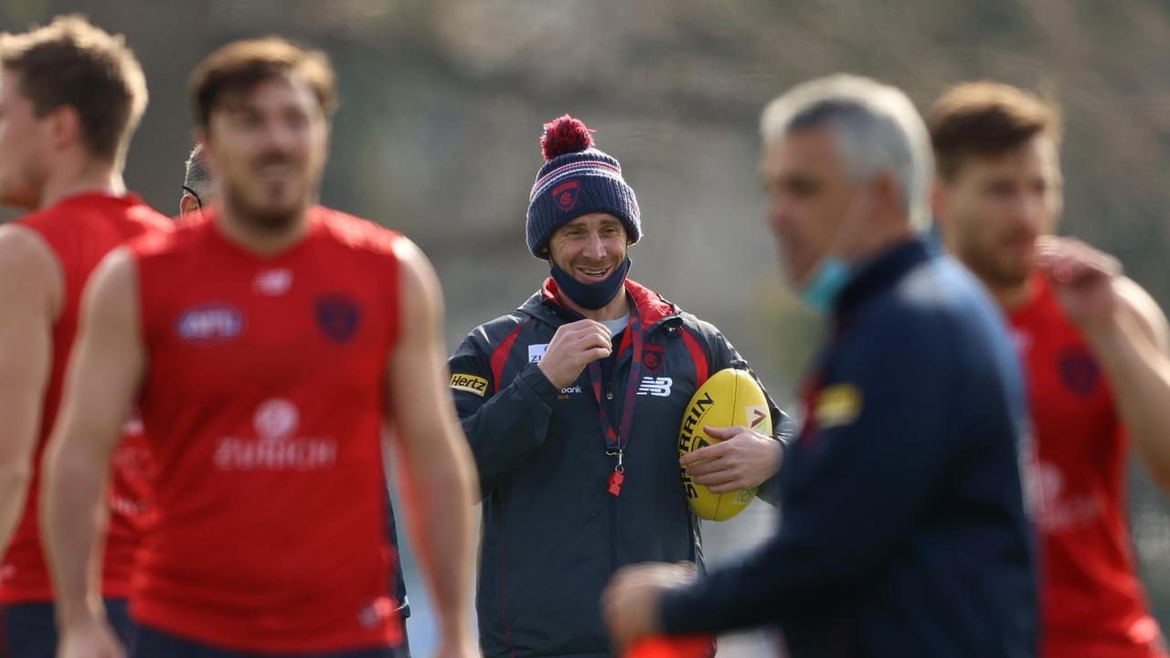 Demons coach Simon Goodwin looks on during a Melbourne Demons AFL training session at Gosch's Paddock. Picture: Robert Cianflone/Getty Images