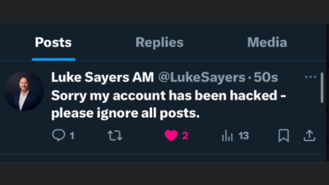 Luke Sayers' Twitter post. Picture: X