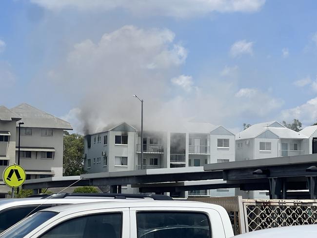 Smoke billowing out of a unit on Mannikan Ct, Bakewell, Palmerston Sunday, November 10. Picture: Melanie Plane