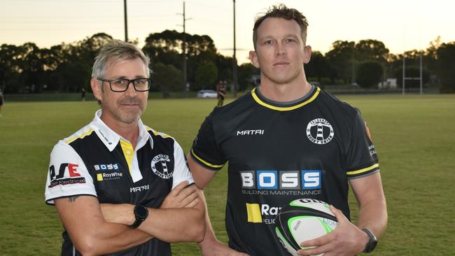 Caloundra Rugby Union 2023 head coach Dan Atkins with captain Jake Helgesen. Picture: Eddie Franklin