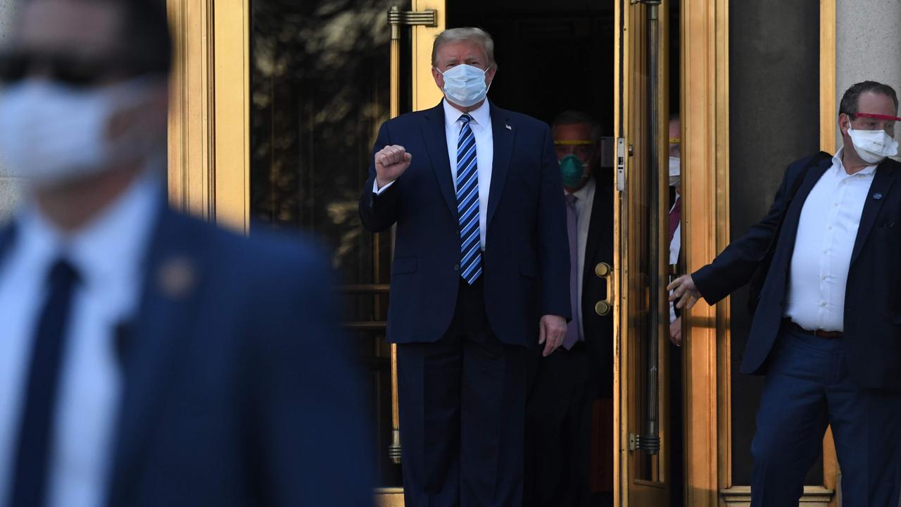 Donald Trump emerging from Walter Reed Medical Centre. Picture: Saul Loeb/AFP