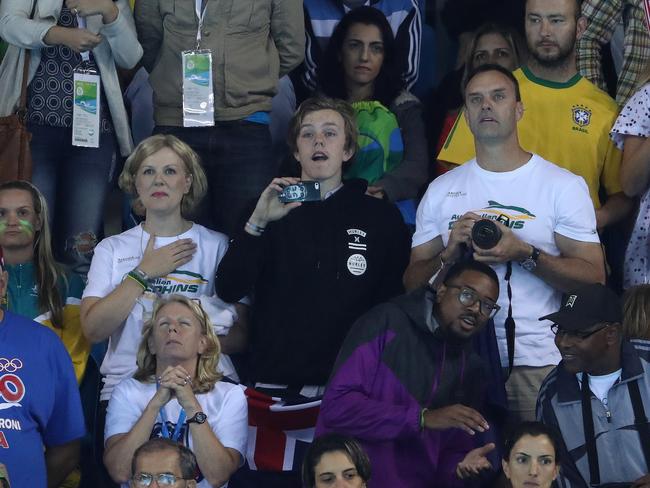 Kyle Chalmers wins Gold in the 100m Men's Freestyle during the Rio Olympics 2016 Swim Finals at the Olympic Aquatics Stadium and mum Jodie and dad Brett watch on in the stands. Pics Adam Head