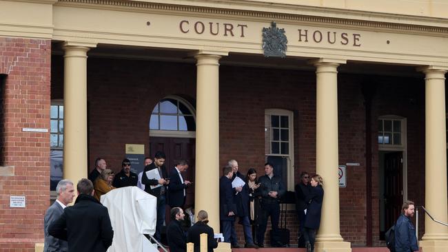 People pictured outside Cessnock Local Court house. Picture: NCA NewsWire / Damian Shaw